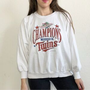 Vintage 1987 World Series Champions Minnesota Twins White Sweatshirt Size XL